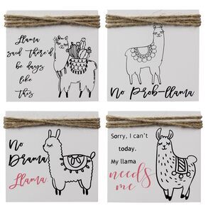 No Llama Needs Me No Drama No Probllama Days Like This Box Signs Set of 4 Wood